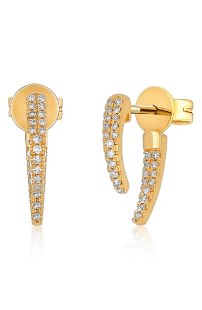 Ef Collection 14k Yellow Gold Diamond Front Back Earrings