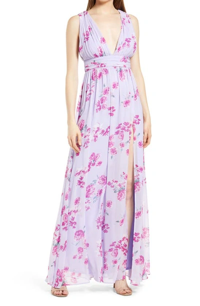 Lulus Heavenly Hues Floral Evening Gown In Lavender Floral
