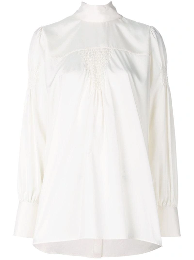 Valentino Smocked Blouse In White