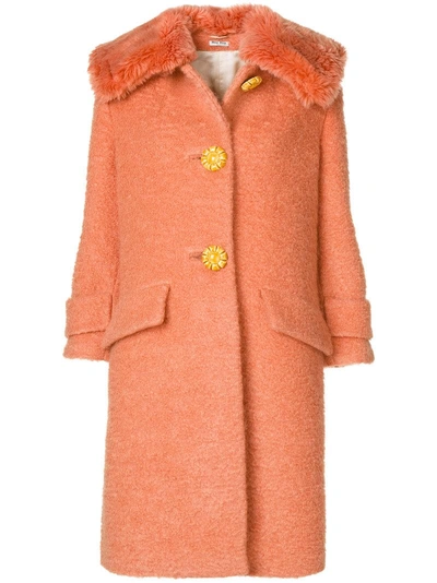 Miu Miu Shearling Coat With Exaggerated Collar In Peach
