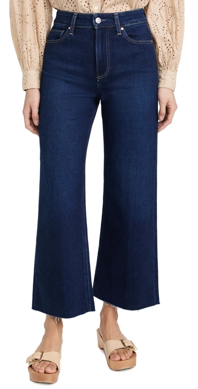 Paige Anessa Dark Blue Cropped Wide-leg Jeans