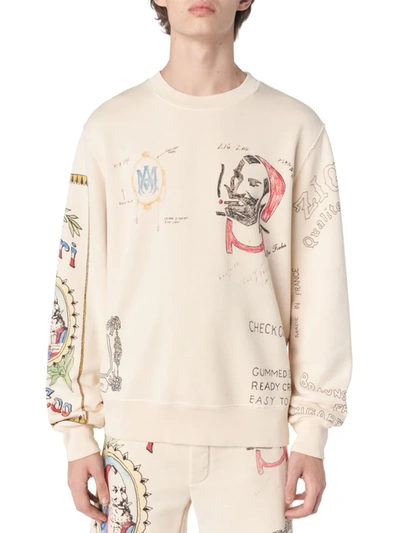 Amiri Zig Zag Sketch Crewneck Sweatshirt In Almond | ModeSens
