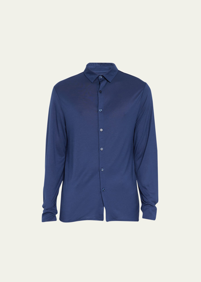 Vilebrequin Solid Jersey Tencel Shirt In Bleu Marine