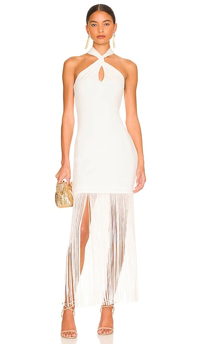 Alice And Olivia Steph Twist Halter Neckline Fringe Maxi Dress In Nocolor