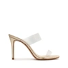 Schutz Ariella Strappy See-through Vinyl Slide High-heel Sandals In Gold