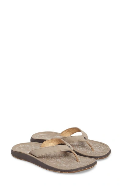 Olukai 'paniolo' Thong Sandal In Taupe/ Taupe Leather