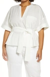 Vince Tie Waist V-neck Blouse In White