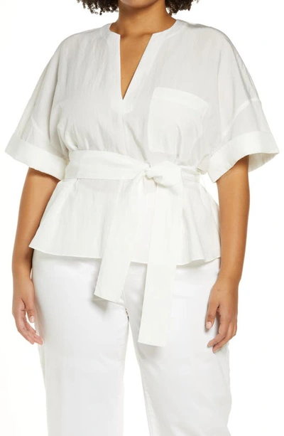 Vince Tie Waist V-neck Blouse In White