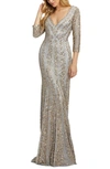 Mac Duggal Sequin Gown In Nude Platinum