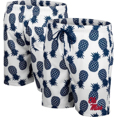 Colosseum Men's  White, Navy Ole Miss Rebels Pineapple Swim Shorts In White,navy