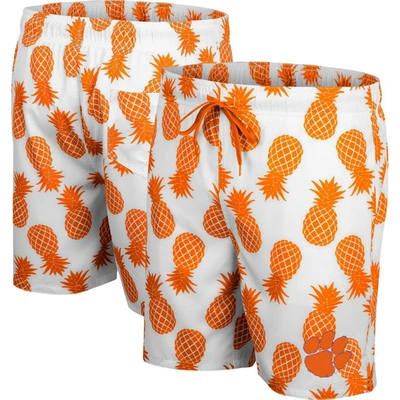 Colosseum Men's  White, Orange Clemson Tigers Pineapple Swim Shorts In White,orange