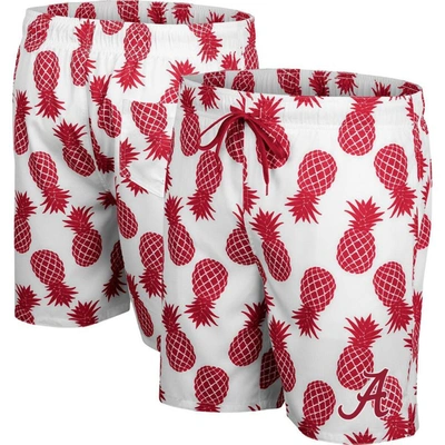 Colosseum Men's  White, Crimson Alabama Crimson Tide Pineapple Swim Shorts In White,crimson
