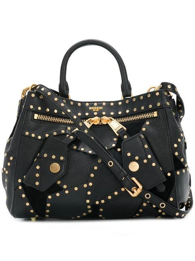 Moschino Embellished Leather Shoulder Bag In Black