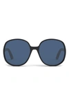 Dior 62mm Square Sunglasses In Shiny Blk / Blue