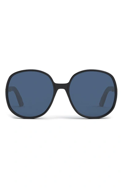 Dior 62mm Square Sunglasses In Shiny Black / Blue