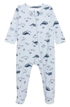 Nordstrom Babies' Print Zip Footie In Blue Feather Sea Friends