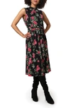 Leota Mindy Print Midi Dress In Rrbk - Ruby Rose Black