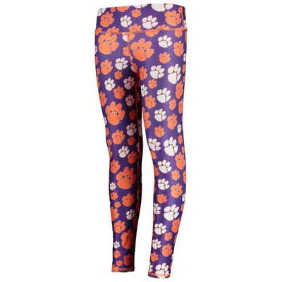 Zoozatz Kids' Girls Youth  Orange/purple Clemson Tigers Stacked Mascot Leggings In Orange,purple