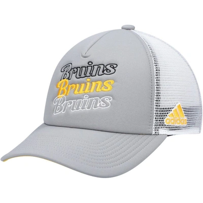 Adidas Originals Women's Grey, White Boston Bruins Foam Trucker Snapback Hat In Grey,white