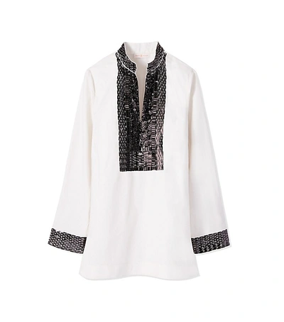 Tory Burch Embellished Tory Tunic Top In New Ivory