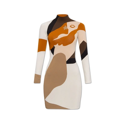 Fendi Intarsia-knit Turtleneck Mini Dress In Beige