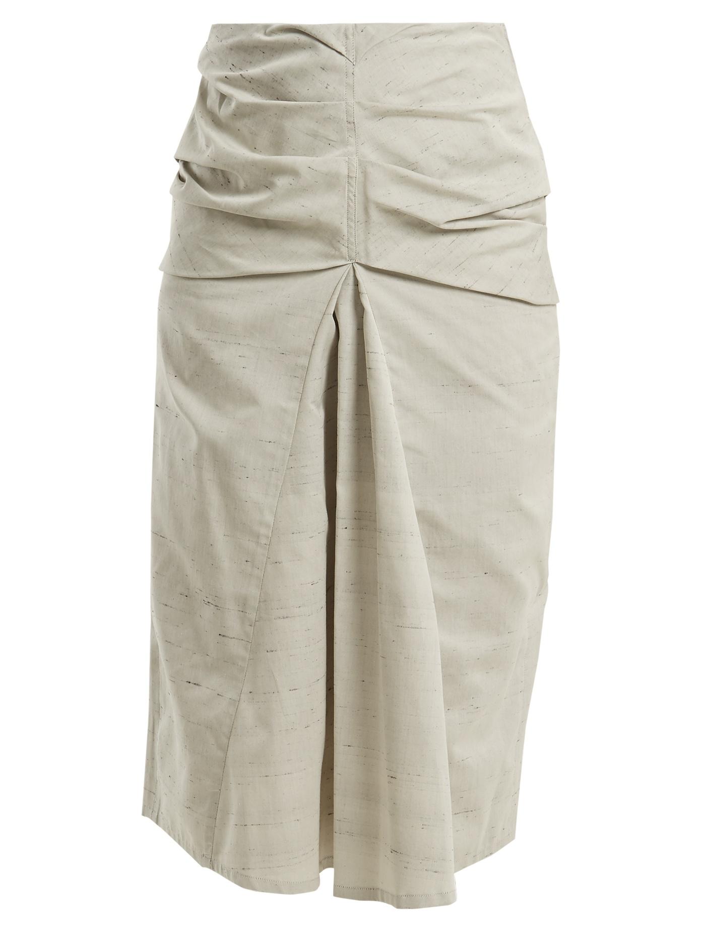 Lemaire Ruched Cotton And Silk-blend Skirt In Light Grey | ModeSens