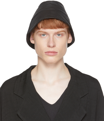 Frei-mut Black Leather Selim Bucket Hat