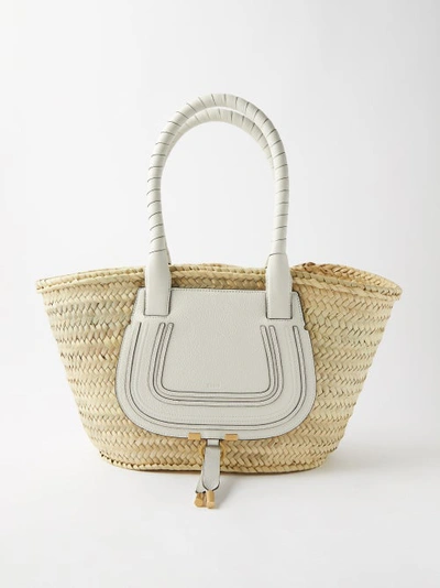 Chloé Marcie Medium Raffia And Leather Basket Bag In White