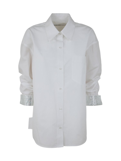 Alexander Wang Crystal-embellished Poplin Button-down Shirt In White