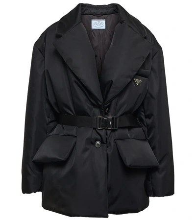 Prada Women's Belted Re-nylon Down Jacket In Black