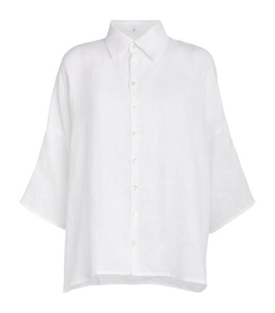 Eskandar Wide A-line Collared Linen Shirt (mid Length) In White