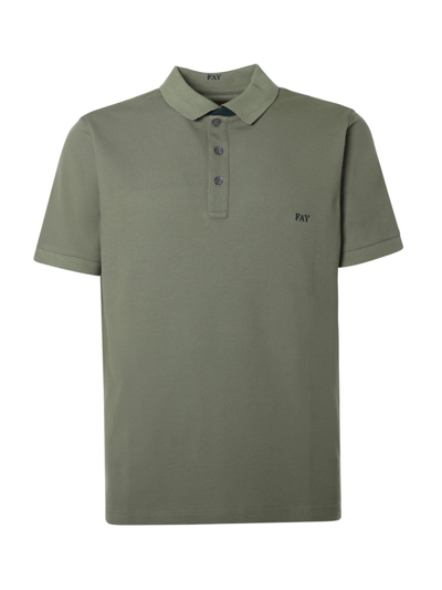 Fay Stretch Cotton Polo Shirt With Logo In Green