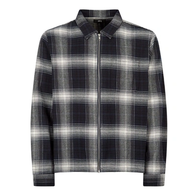 Stussy Shadow Plaid Cotton Shirt In Navy