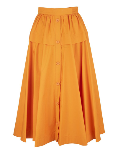 Sportmax Boemia Cotton Poplin High-rise Midi Skirt In Orange