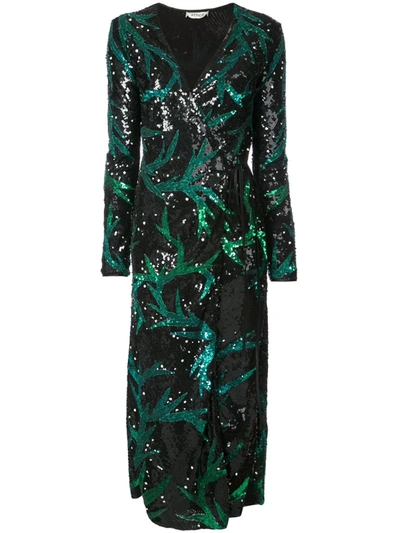 Attico Sequin-embellished Wrap Dress In Green