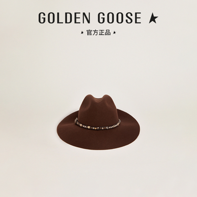 Golden Goose Golden Fedora Hat Felt With Studded Leather Belt In Brown