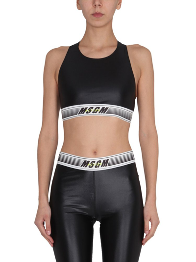 Msgm Logo Band Cropped Top In Black