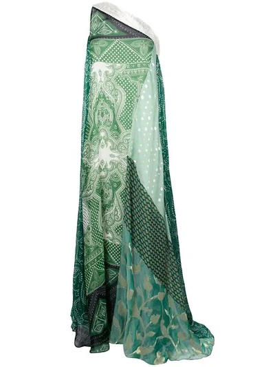 Etro Draped One-shoulder Silk Dress In Green