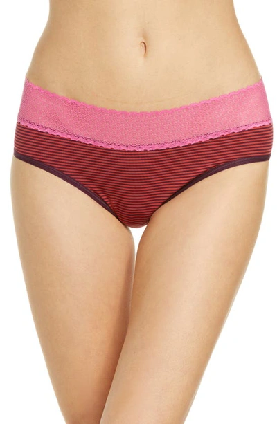 Bombas Lace Trim Hipster Panties In Eggplant Poppy Micro Stripe