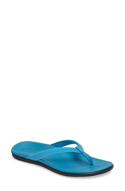 Olukai Ho Opio Flip Flop In Vivid Blue Faux Leather