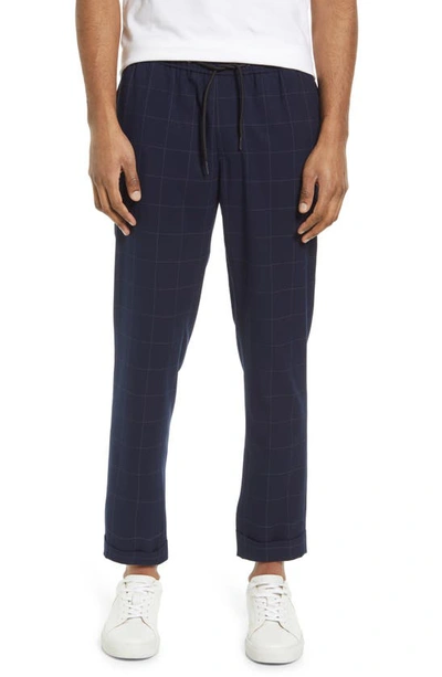 Open Edit E-waist Plaid Stretch Pants In Navy Grid