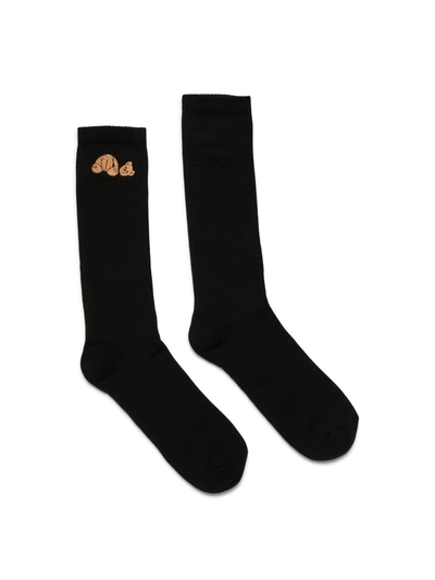 Palm Angels Bear Logo-embroidered Ankle Socks In Black