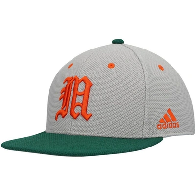 Adidas Originals Adidas Gray Miami Hurricanes On-field Baseball Fitted Hat In Gray,green