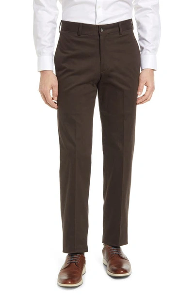 Berle Flat Front Stretch Sateen Pants In Brown