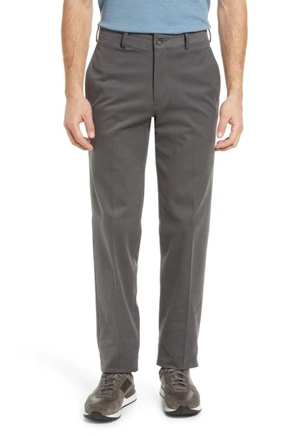 Berle Flat Front Stretch Brushed Twill Pants In Grey