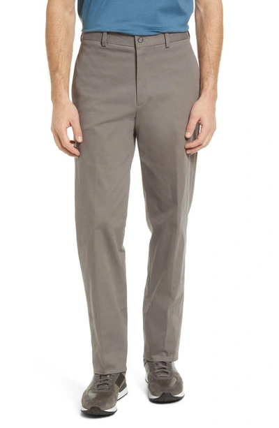 Berle Flat Front Stretch Sateen Pants In Grey