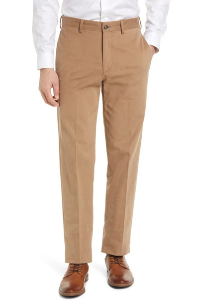 Berle Flat Front Stretch Brushed Twill Pants In Tan