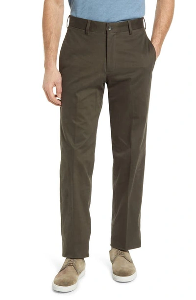 Berle Flat Front Sateen Pants In Olive