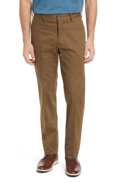 Berle Flat Front Stretch Sateen Pants In Dk Khaki