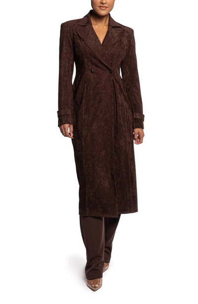 Jluxlabel Double Breasted Faux Suede Coat In Chocolate
